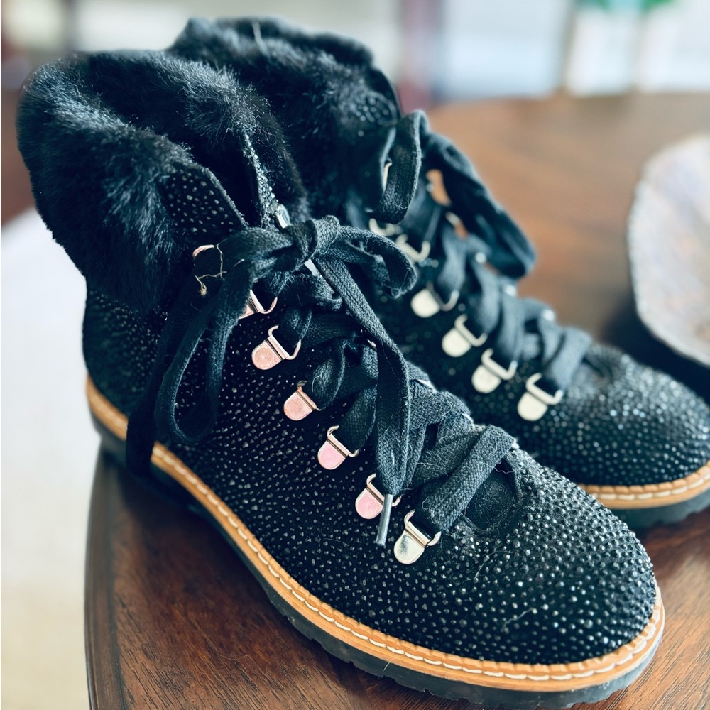 INC black rhinestone boots
